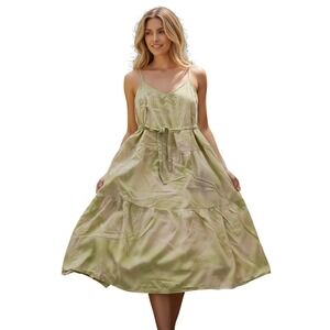 April Cornell Lime Green‎ Tie Dye Rayon Midi Dress Embroidered Womens M NWOT